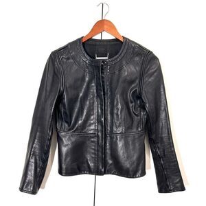 Diane Von Furstenberg Leather Jacket Women’s 6 Black Fitted Full Zip Y2K